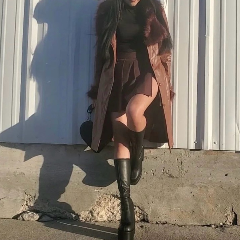 SOLD - NWT Delia's Vegan Leather Faux Fur Brown Trench Coat Medium Dolls Kill